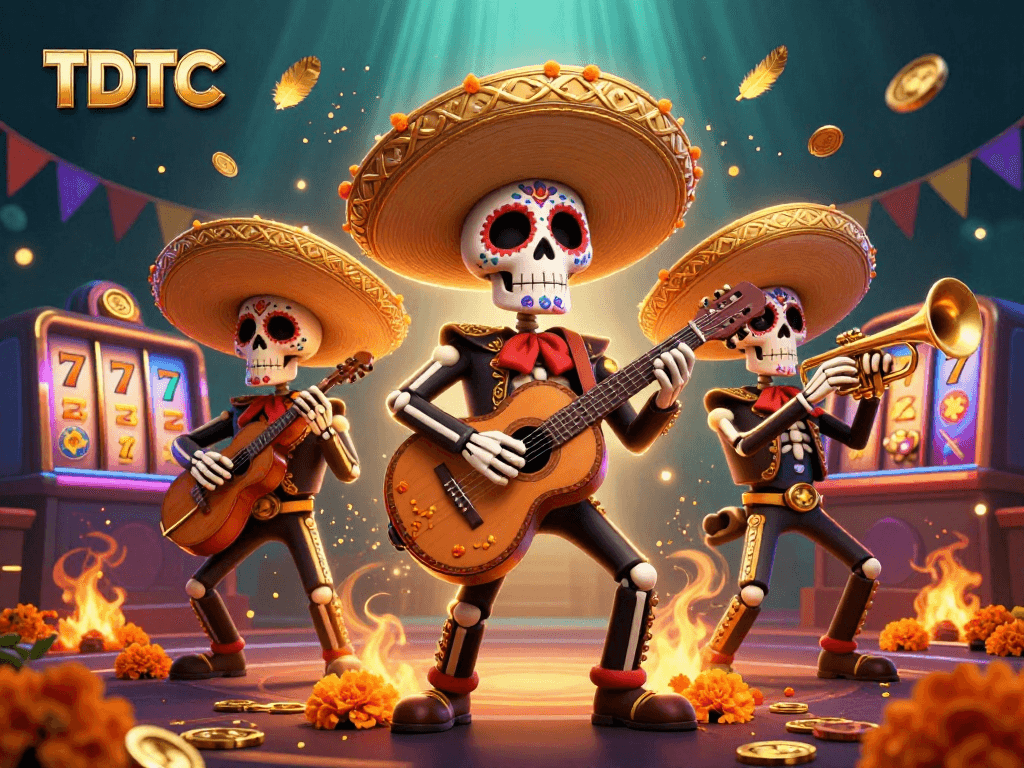 Engage with TDTC through a vibrant 3D illustration showcasing a dynamic mariachi band in a casino-themed setting.