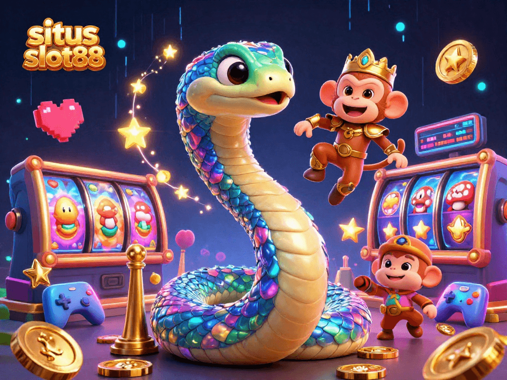 Engage with situs slot88 in this vibrant 3D illustration featuring a colorful gaming adventure.