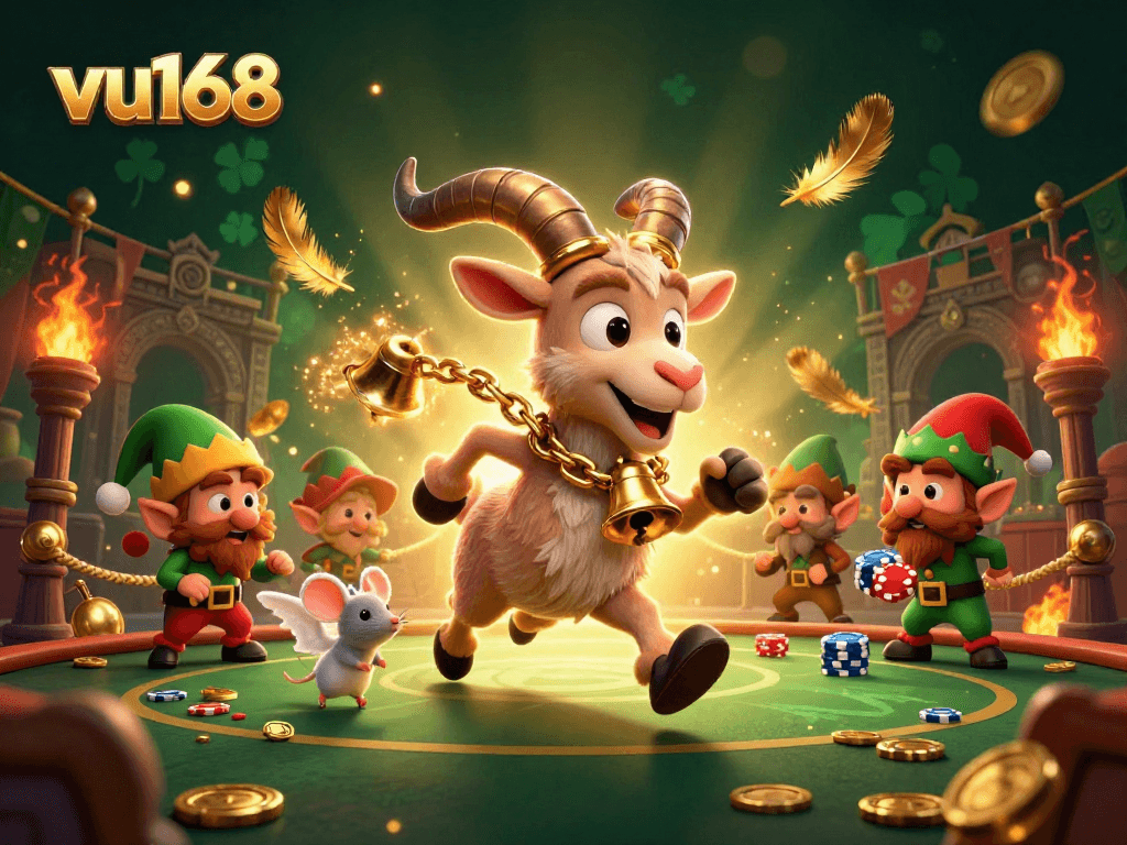 Experience a thrilling atmosphere at vu168's holiday-horror casino, featuring festive characters and vibrant game elements.