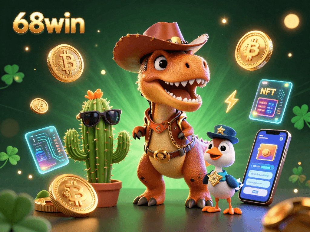 Experience thrilling gameplay at 68win while exploring vibrant colorful cryptocurrency elements.