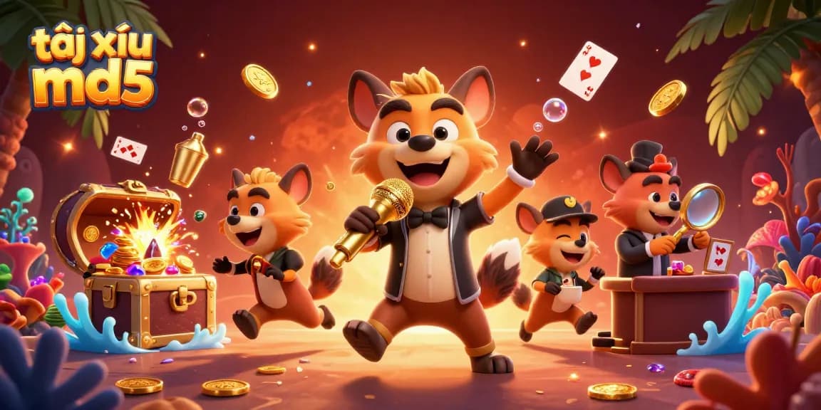 Experience the excitement of tài xỉu md5 at a vibrant comedy casino club with hyena characters engaging in fun.