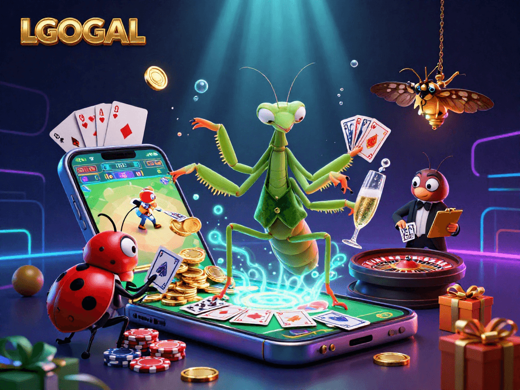 LGOGOAL sports betting giants shuffle cards and chips amid golden coins and dynamic games.