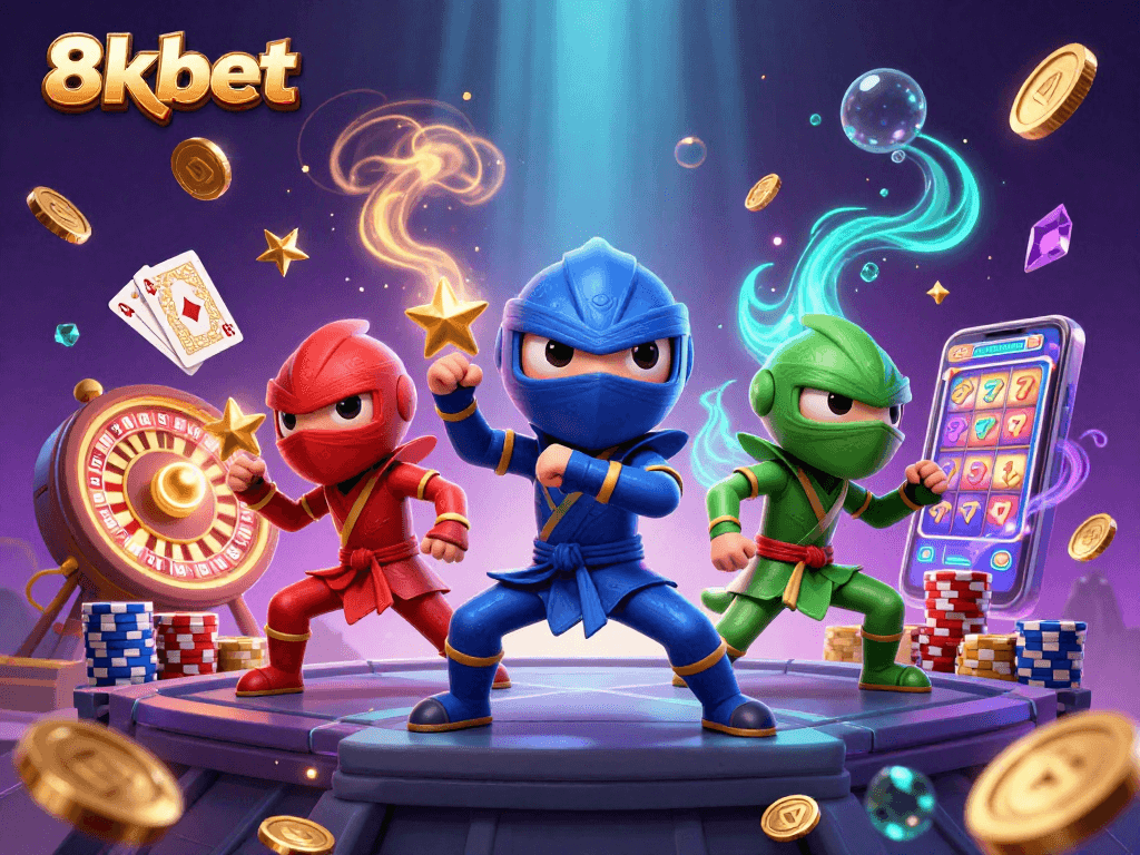 Experience thrilling gameplay with 8xbet as chameleon ninjas unleash their skills in an exciting casino scene.