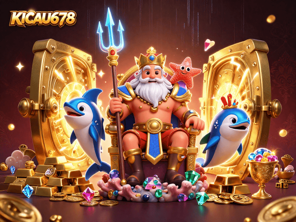 KICAU678 brings thrilling casino adventures with Neptune and treasures in a vibrant 3D scene.