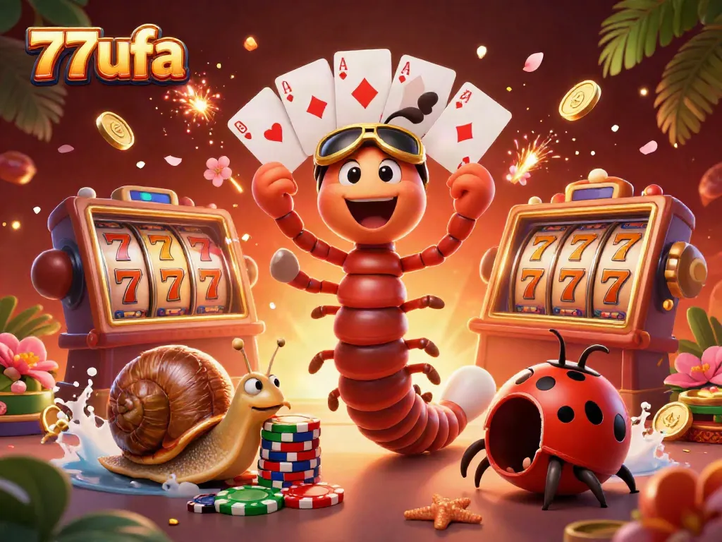 Experience the excitement of 77ufa with a vibrant casino scene featuring a millipede dealer and high-roller action.