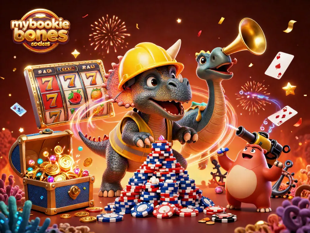 Claim winning MyBookie bonus codes with exciting casino action and vibrant character celebration.