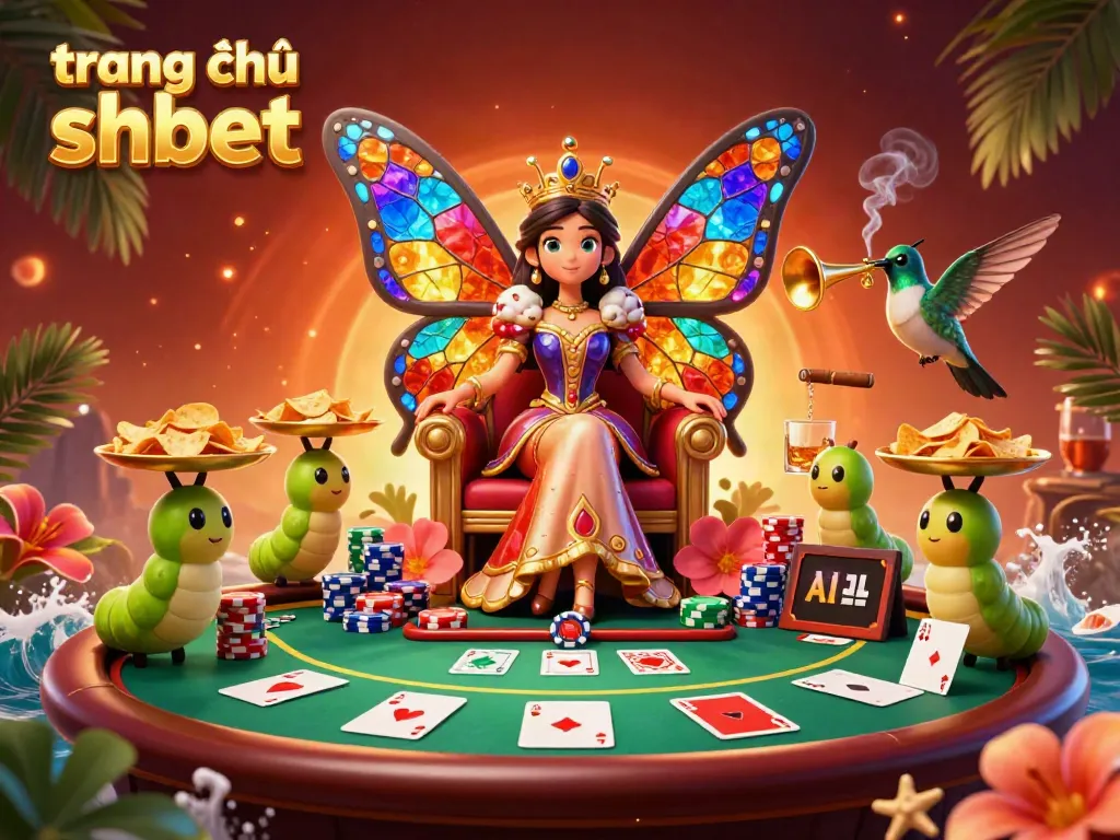 Experience the vibrant world of trang chủ shbet with a dazzling casino illustration featuring a butterfly queen and poker elements.
