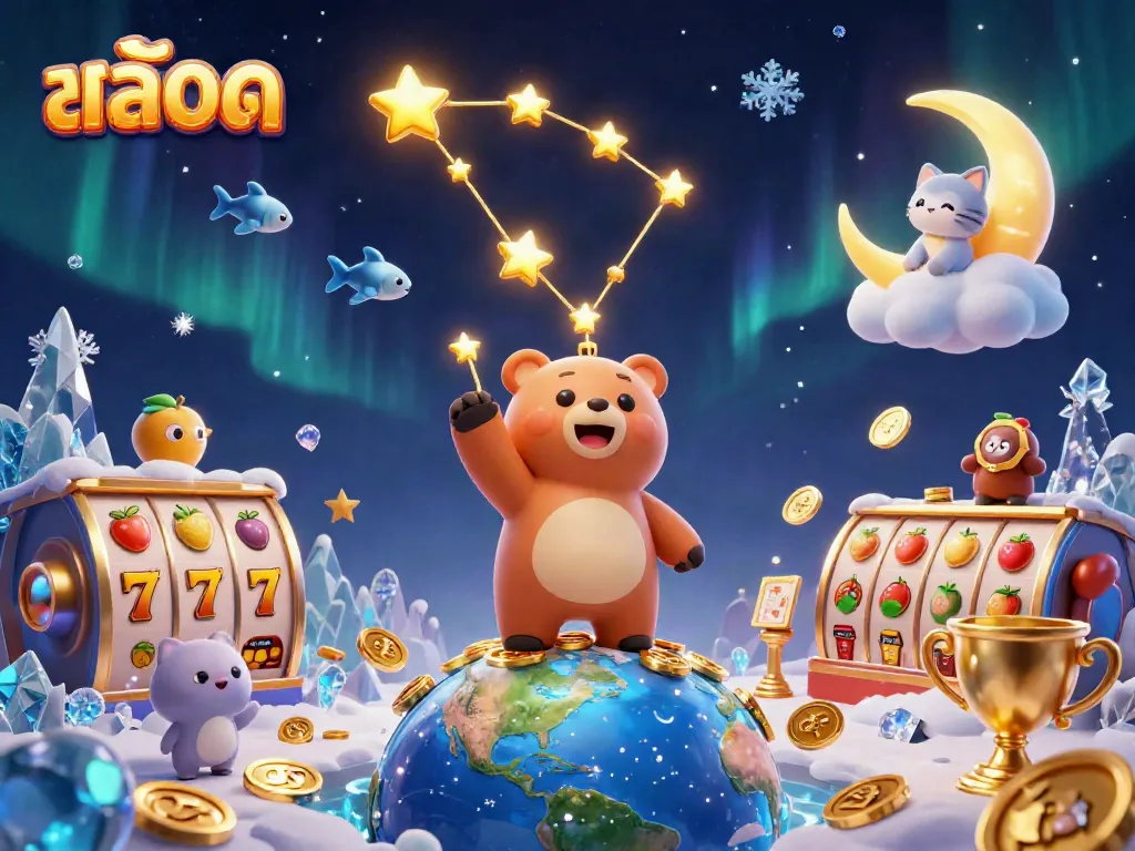 Experience thrilling สล็อต action with a constellation bear gathering coins in this vibrant, dynamic casino scene.