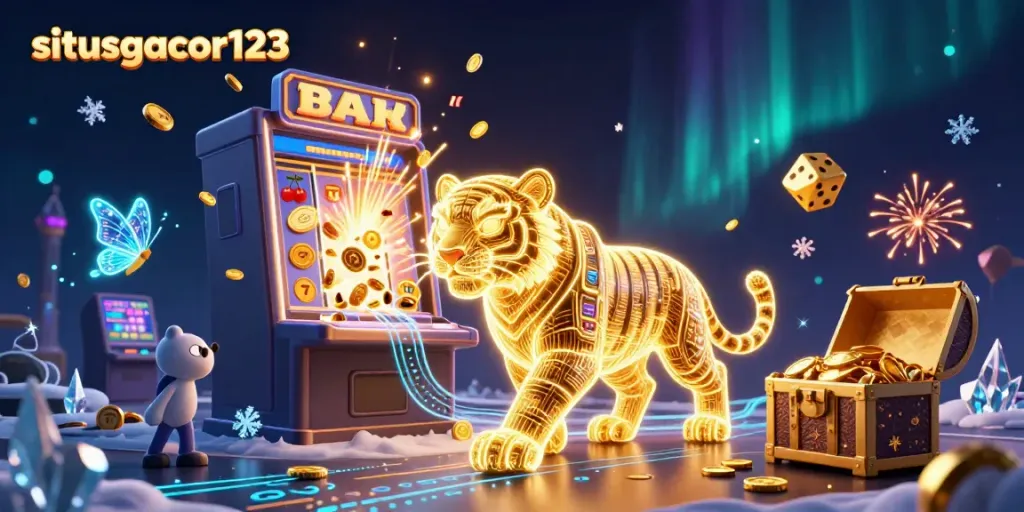 Engage with situsgacor123 while exploring a vibrant, energetic casino landscape full of digital excitement.