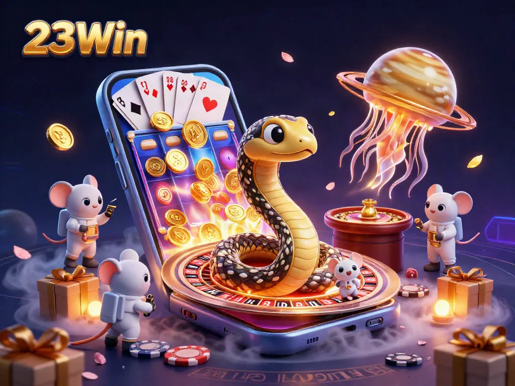Experience exhilarating bets with 23Win's vibrant cosmic casino scene filled with action!