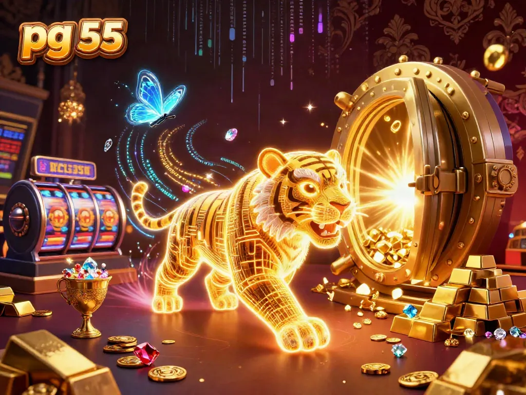 Engage with the thrilling pg 55 casino experience featuring neon elements and treasure galore.