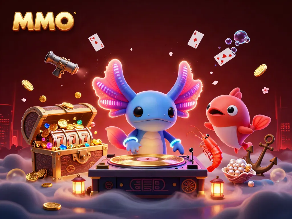 Experience the thrills of MMOO casino gaming with vibrant character action and slot elements.