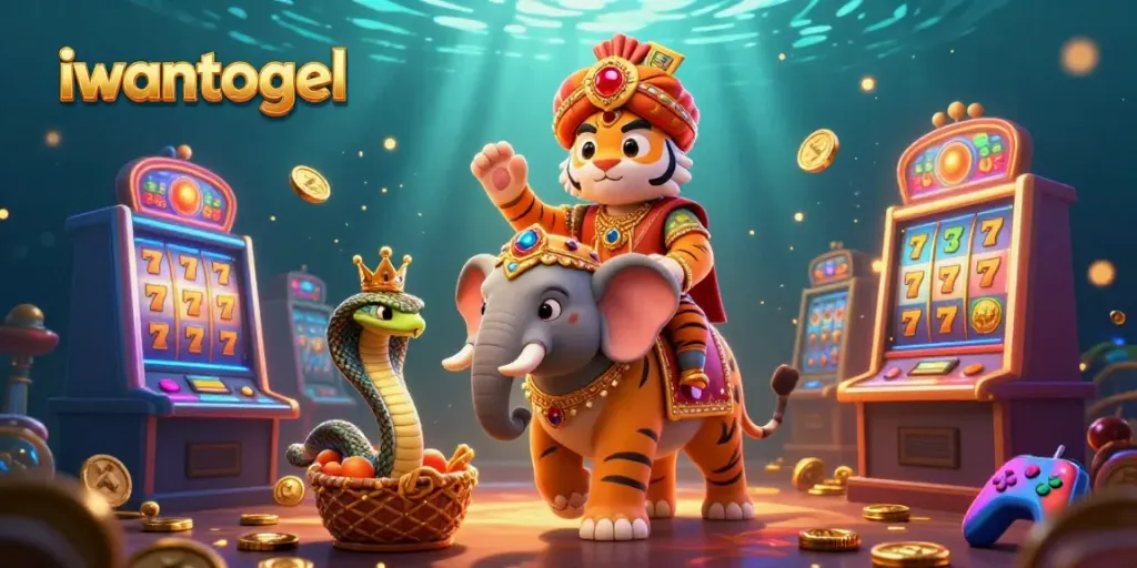 Engage with iwantogel’s vibrant casino scenes featuring lucky slots, golden characters, and immersive gaming.
