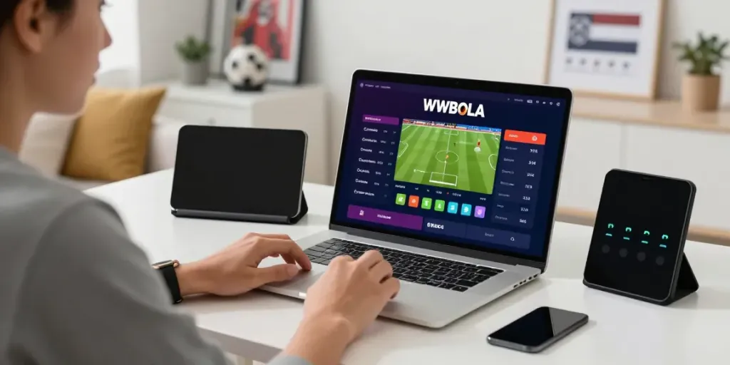 Engaging WWBOLA digital sports betting setup featuring live odds and a user.