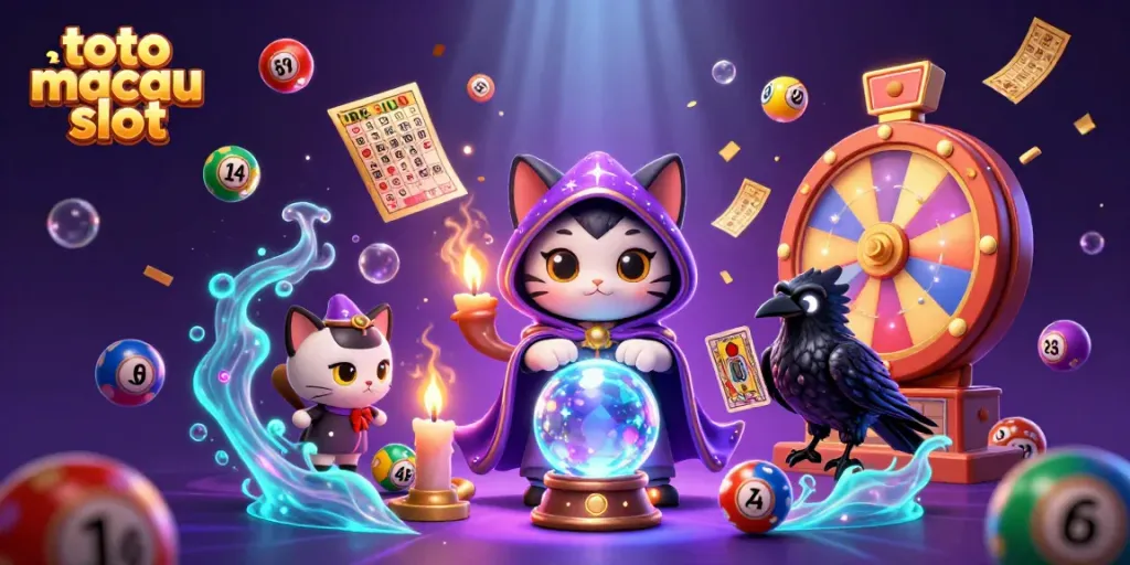 Mainkan toto macau slot dengan karakter unik dalam ilustrasi mewah dan penuh warna.