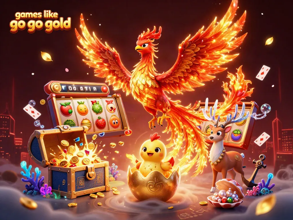 Play engaging games like Go Go Gold with our exciting 3D casino illustration featuring phoenix and mystical elements.
