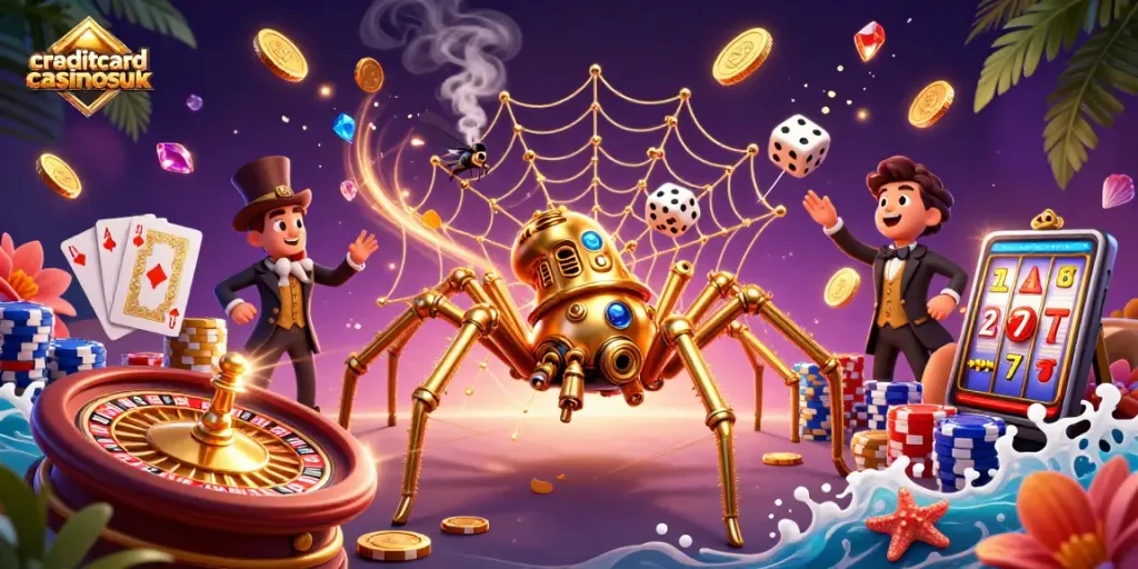 Engage with creditcardcasinosuk through a dynamic casino-themed scene featuring steampunk elements.