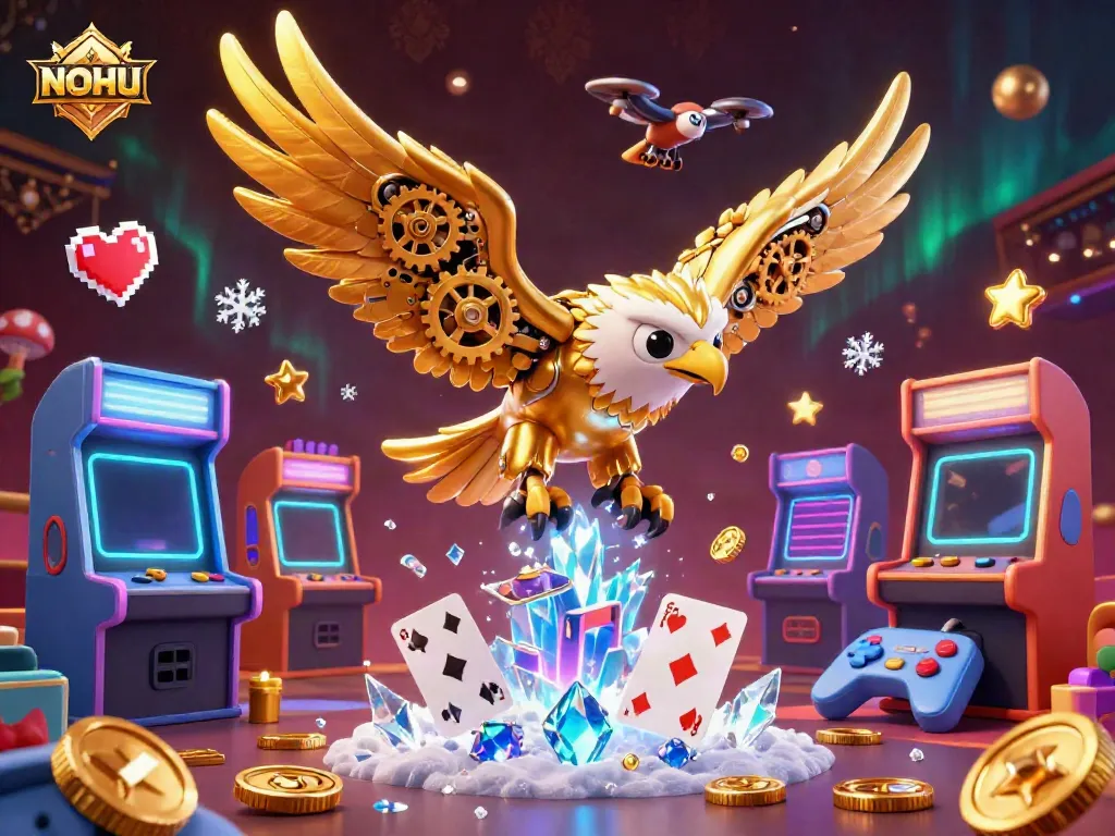 Experience the thrilling world of NOHU with a cybernetic eagle showcasing dynamic gaming elements.