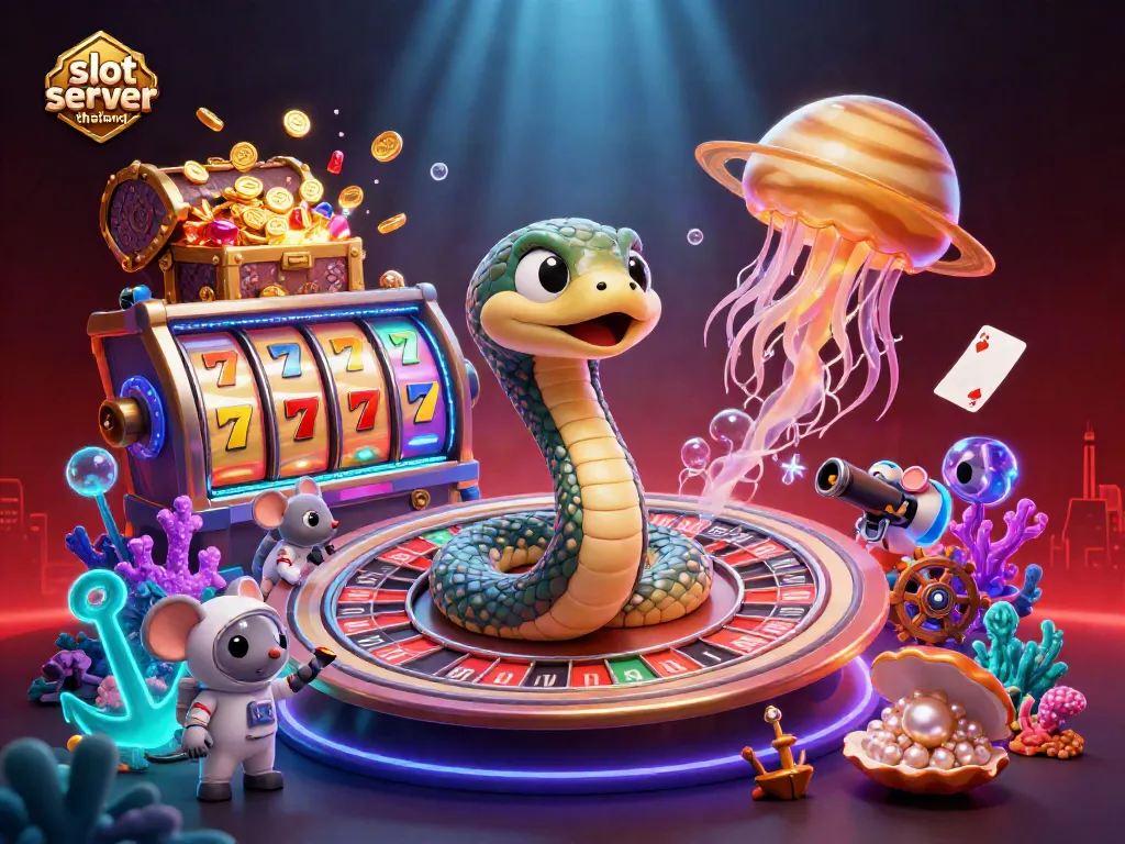 Place winning bets with slot server thailand as cartoon characters enjoy casino action in a vibrant underwater scene.