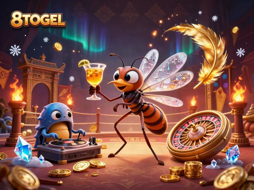 Experience the excitement of 8TOGEL with vibrant characters in a dynamic casino setting.