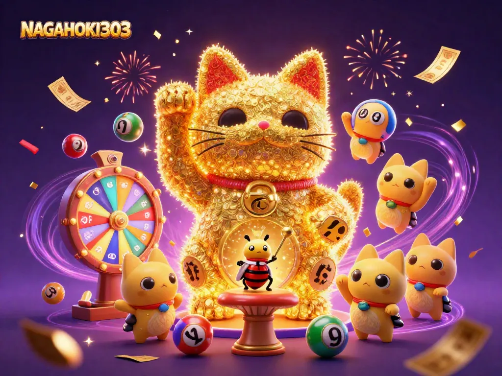 NAGAHOKI303 menghadirkan suasana casino yang menarik dengan efek lotere dan simbol keberuntungan.