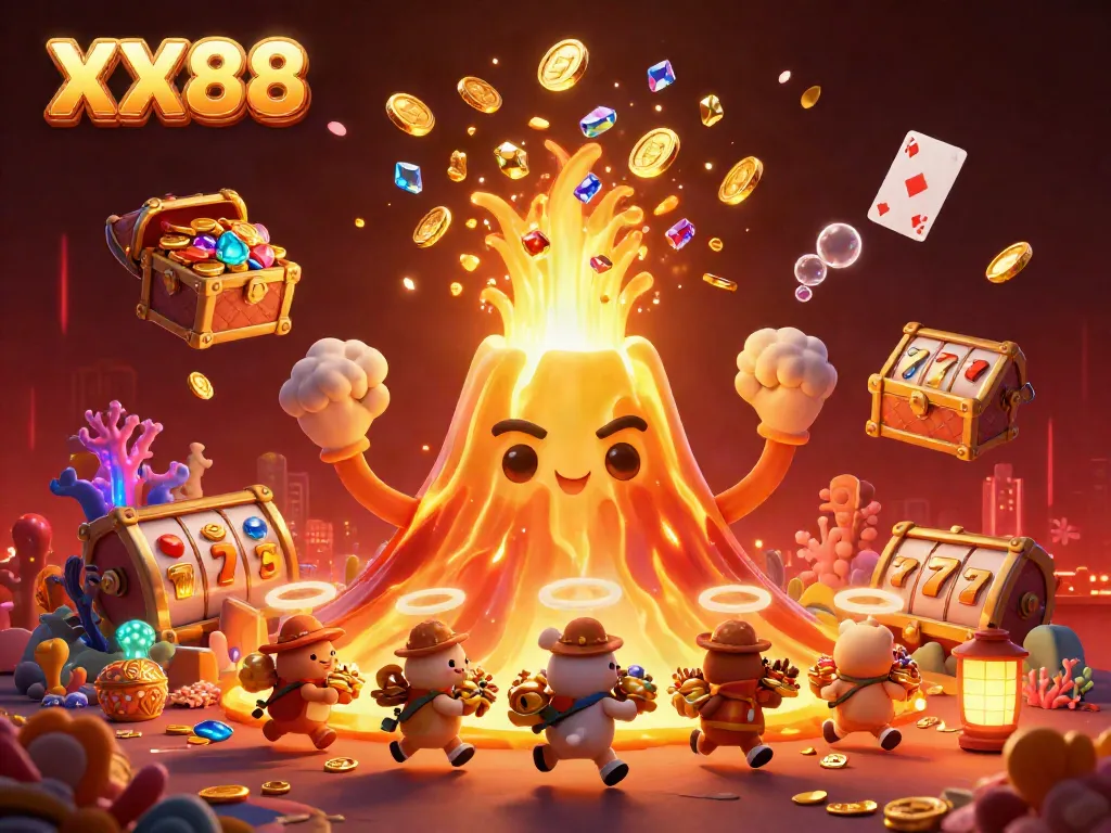 Win big with XX88's dynamic gaming scene, showcasing golden treasures and thrilling action.