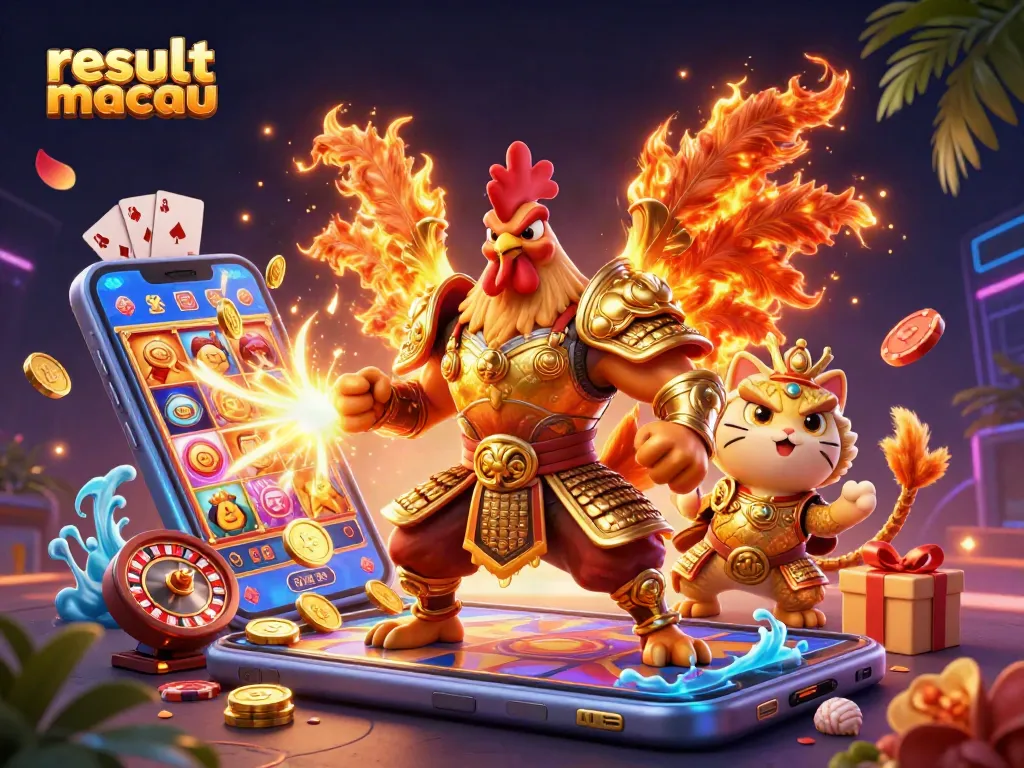 Experience thrilling gaming action with result macau, showcasing captivating characters and vibrant casino elements in a dynamic scene.