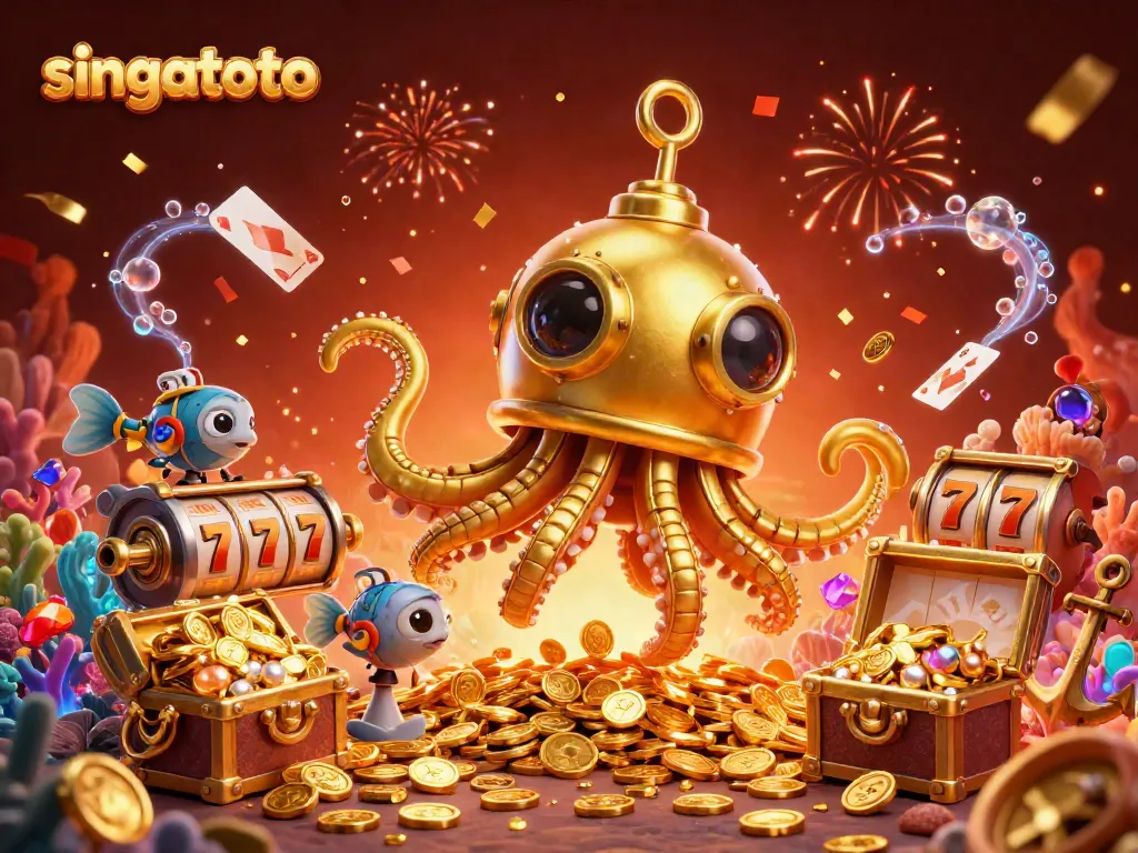 Join the thrilling world of singatoto as colorful slot reels spin amidst a sea of gold coins and vibrant graphics.