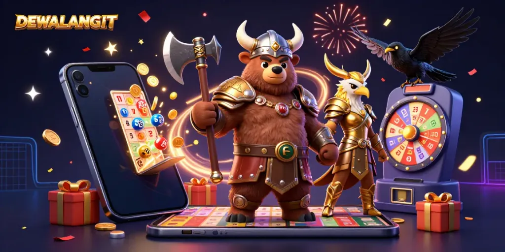 DEWALANGIT menghidupkan suasana lotere dengan karakter 3D yang bersemangat dan elemen permainan yang berkilau.