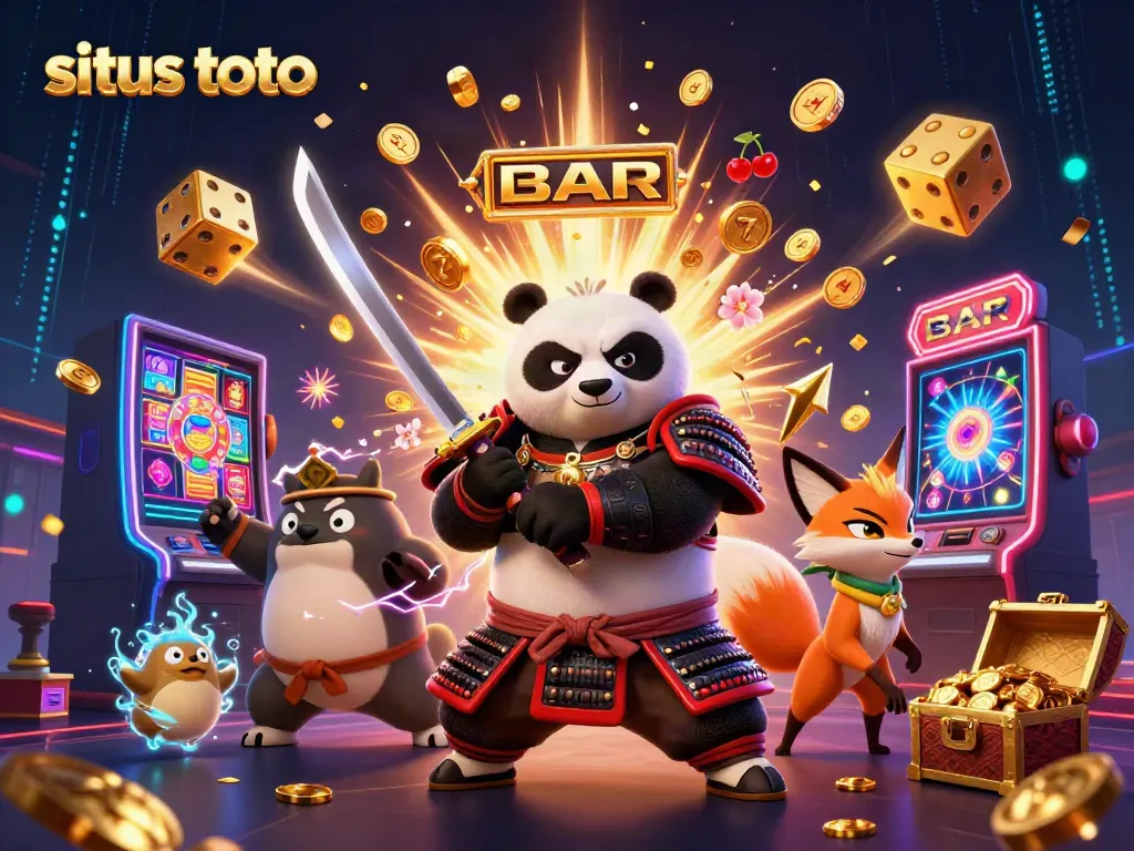 Engage in thrilling gaming action on situs toto with animated characters and colorful slot elements.