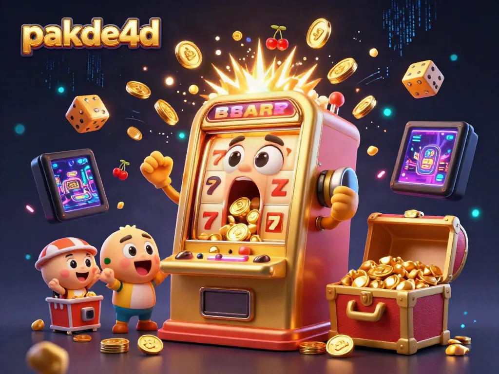 Experience the thrill of pakde4d with a golden slot machine hitting a jackpot amidst a shower of coins.