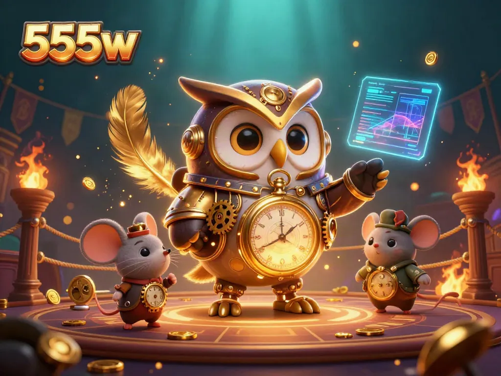 Engage in thrilling adventures with the 555w time-traveler owl in a vibrant casino atmosphere.