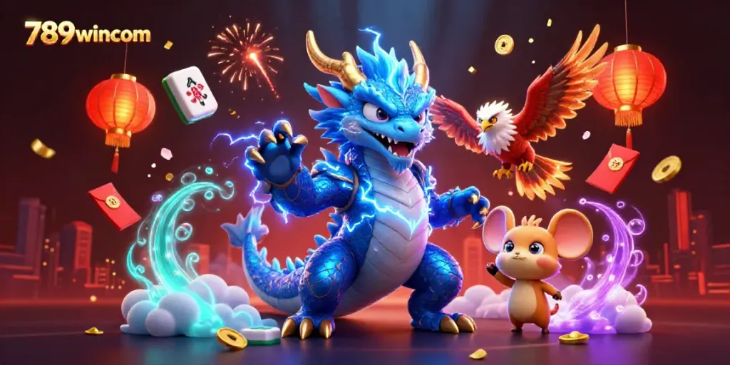 Experience the excitement of 789wincom with vibrant characters and casino elements bursting with energy.