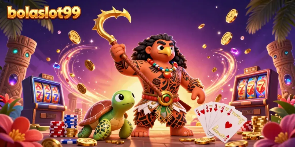 Experience excitement at bolaslot99 with a lively 3D casino scene featuring vibrant game elements and characters.