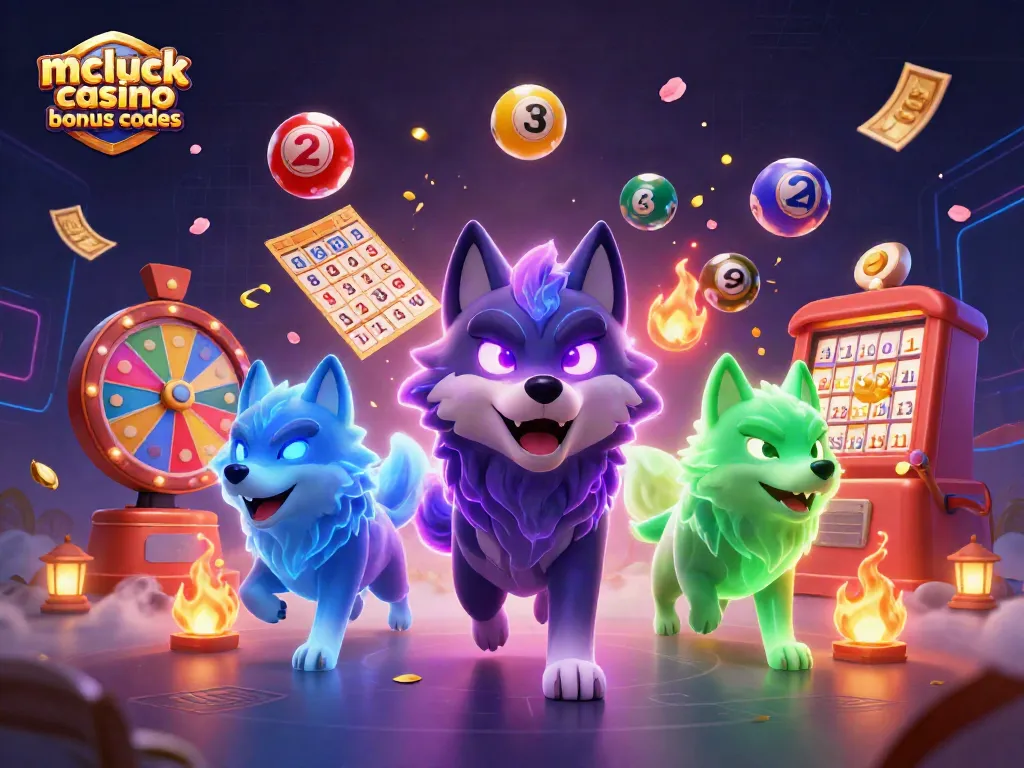 Experience mcluck casino bonus codes with vibrant lottery and casino elements in a mystical setting.