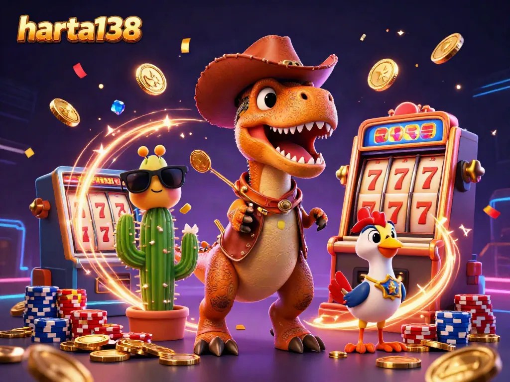 Harta138 menciptakan pengalaman bermain slot dengan karakter kartun dino dan elemen permainan menarik.
