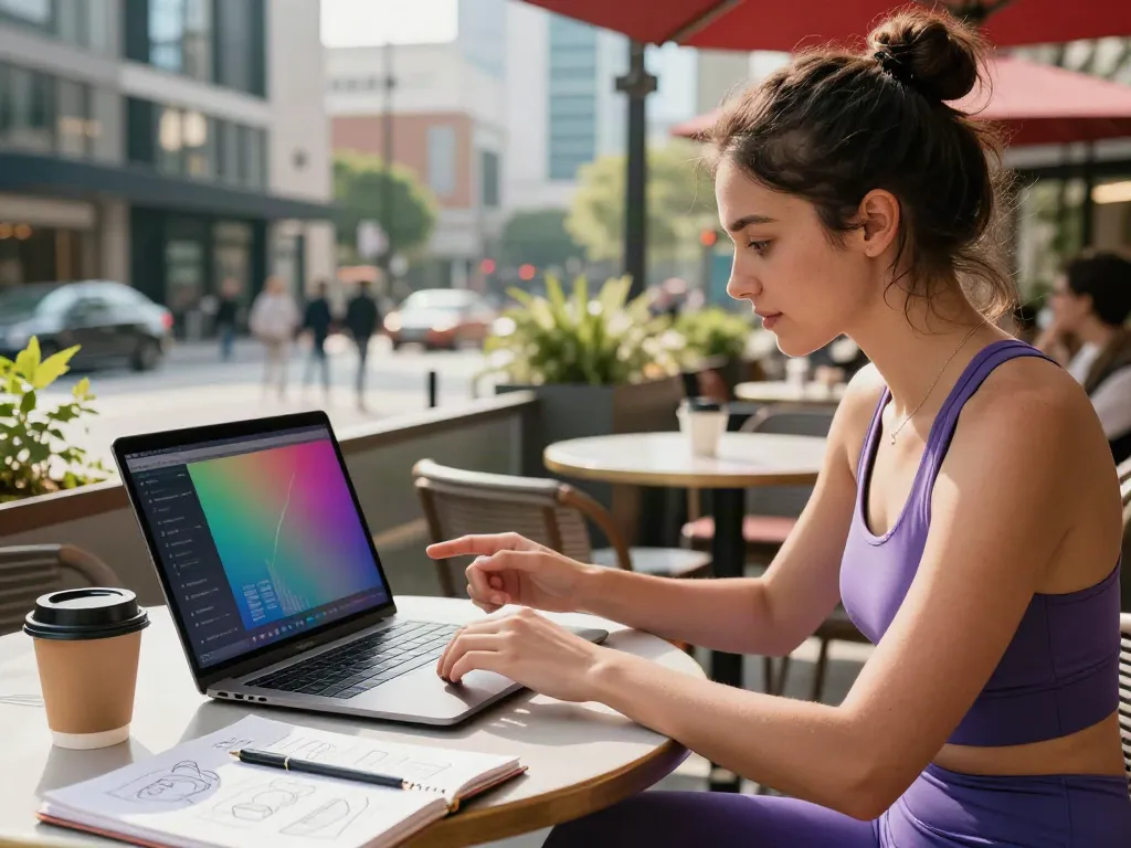 Entrepreneur reviewing social media insights at a café, peh888 representing urban lifestyle.