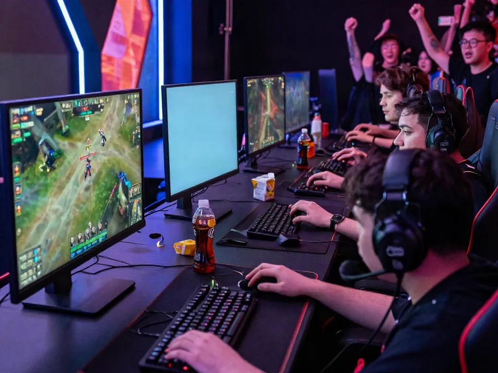 Intense e-sports tournament environment showcasing participants engaged in juraganbola gaming.
