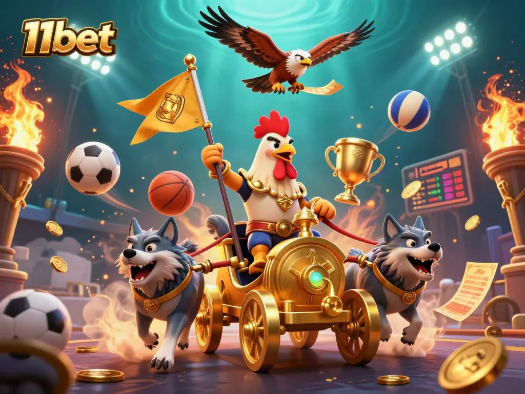 Experience thrilling gameplay with 11bet as the rooster warlord leads a vibrant casino adventure.