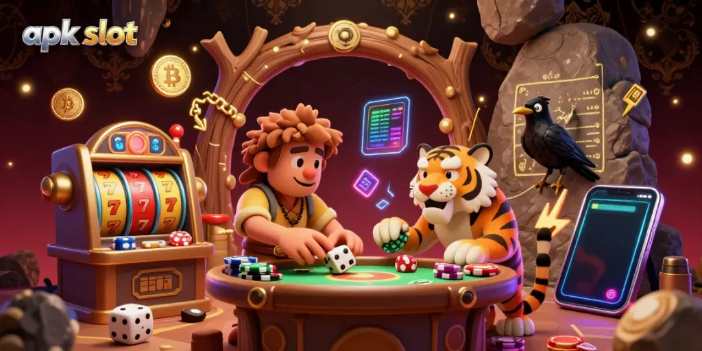 Experience thrilling gameplay with apk slot in this vibrant 3D cartoon casino scene.