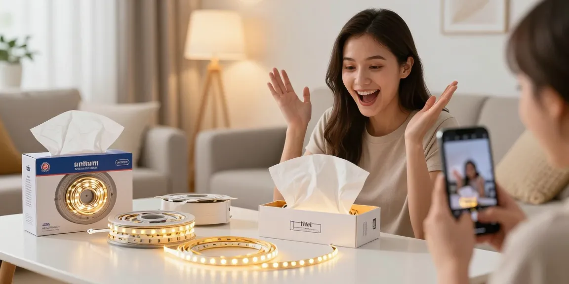 Banda LED premium, unboxing captivant, oferte e-commerce pentru cumpărători online.