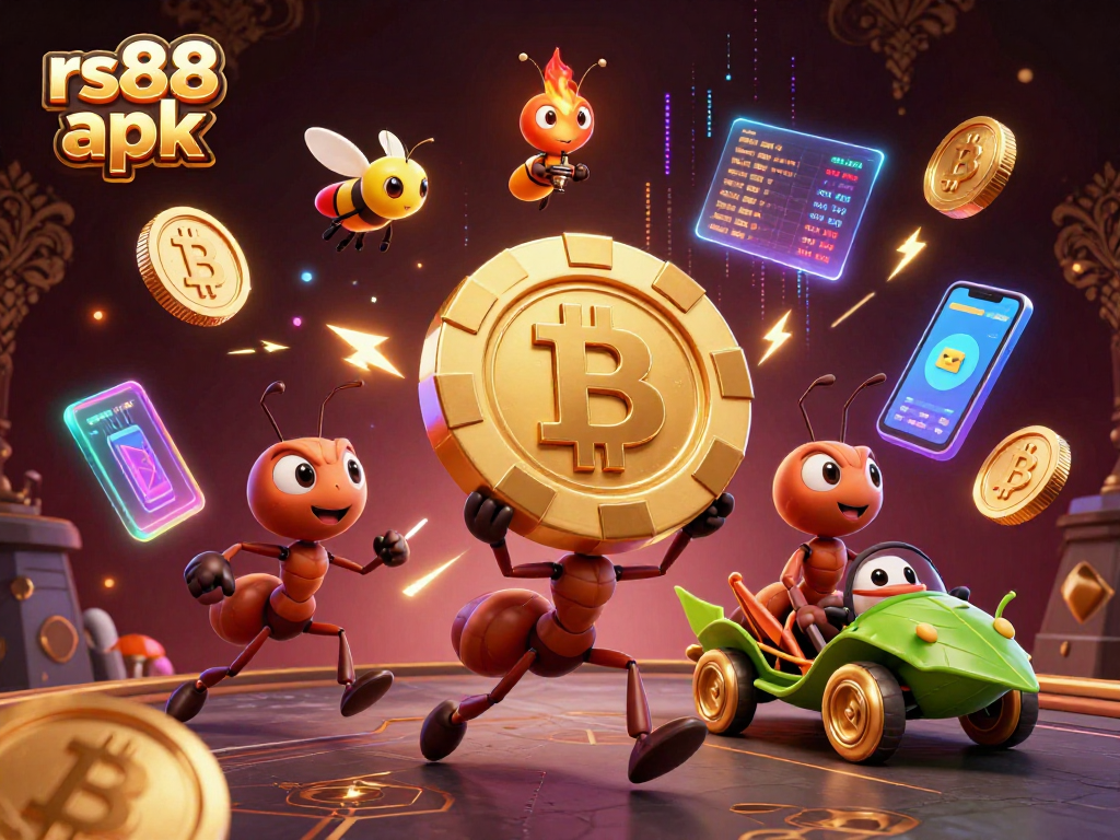 Experience thrilling gameplay with the rs88 apk as ants secure a giant poker chip in a vibrant 3D scene.