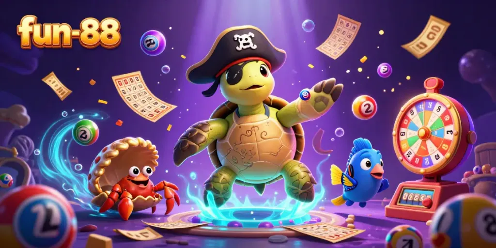 Engage in fun-88 with a vibrant underwater casino adventure featuring lottery elements and interactive characters.