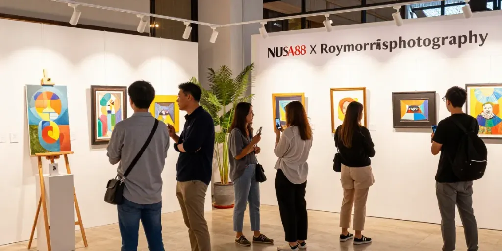 Menampilkan karya fotografi profesional NUSA88 di galeri, pengunjung terpesona.