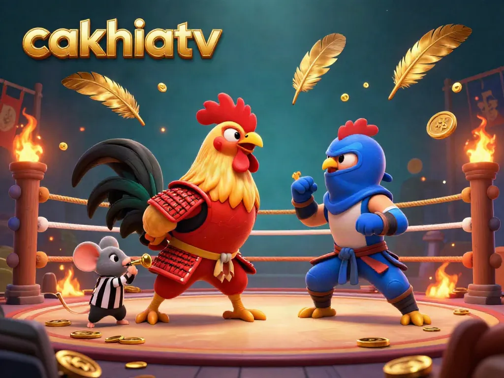 Engage in thrilling cockfight action with cakhiatv featuring dynamic roosters in an intense showdown.