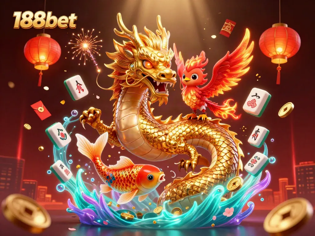 Experience thrilling gameplay with 188bet in this vibrant 3D casino scene featuring a golden dragon.
