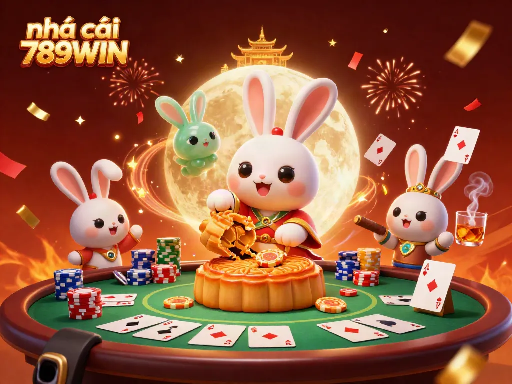 Engage in thrilling poker action with nhà cái 789WIN's unique casino scene featuring festive elements.