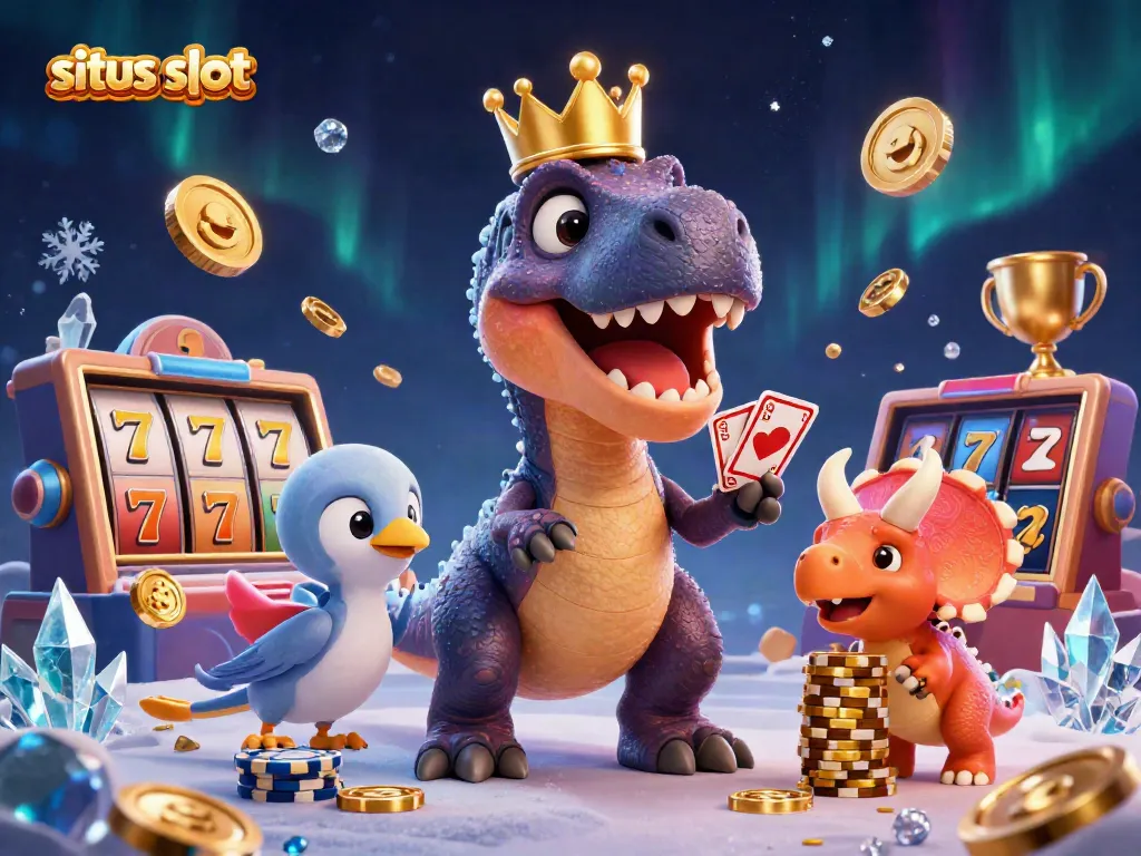 Slot online situs slot dengan dinosaurus lucu bermain kartu dan menumpuk chip emas