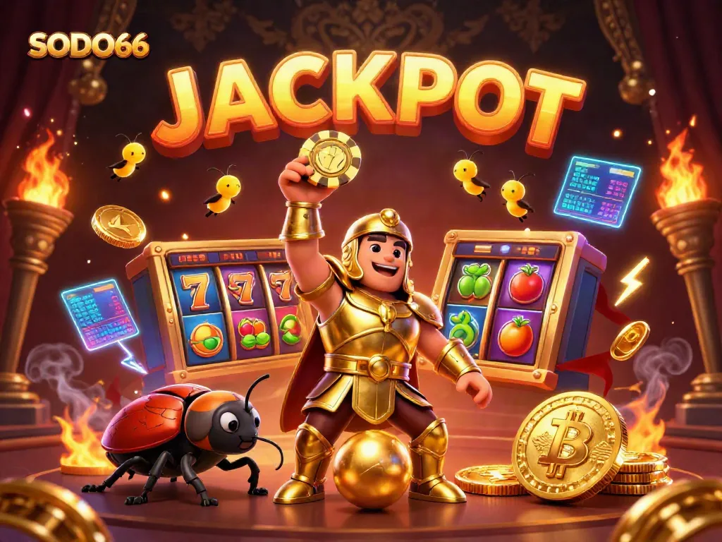 SODO66 enhances the gaming experience with vibrant slot reels, showcasing exciting jackpot action.