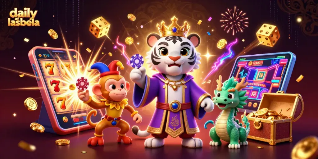 Experience thrilling daily ak lasbela updates with a vibrant casino scene featuring an elegant tiger and playful monkey.